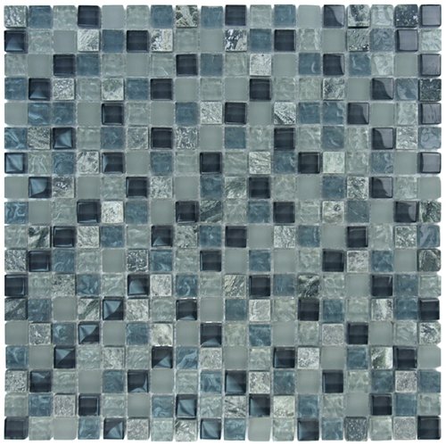Aqua Mosaics 5/8" x 5/8" Glass & Stone Mosaics in Steel Gray Frost Textured Stone Blend