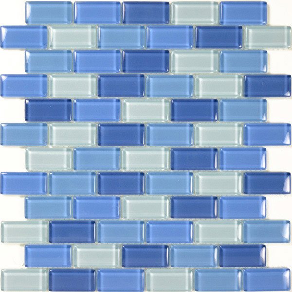 Aqua Mosaics 1" x 2" Brick Crystal Mosaic in Turquoise Cobalt Blue Blend