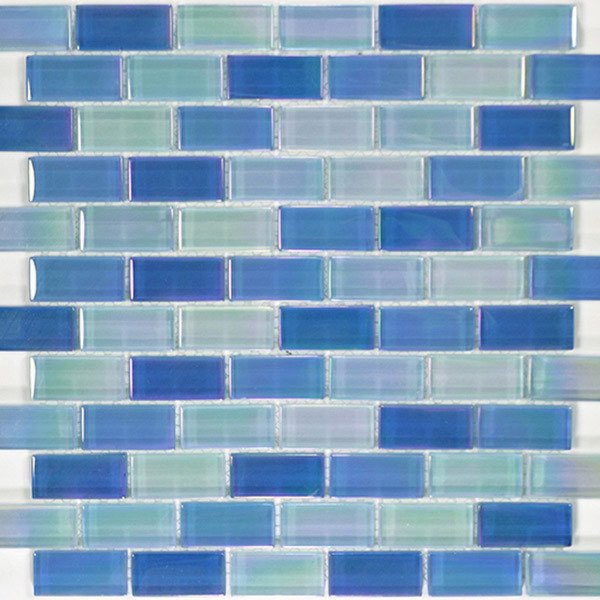Aqua Mosaics 1" x 2" Brick Crystal Iridescent Mosaic in Sky Blue Blend