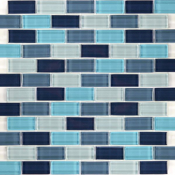 Aqua Mosaics 1" x 2" Brick Crystal Mosaic in Aqua Blend