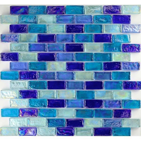 Aqua Mosaics 1" x 2" Brick Poured Mosaic in Dark Blue Blend
