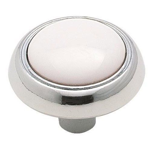 Amerock 1 1/4" Diameter Knob in Polished Chrome with White