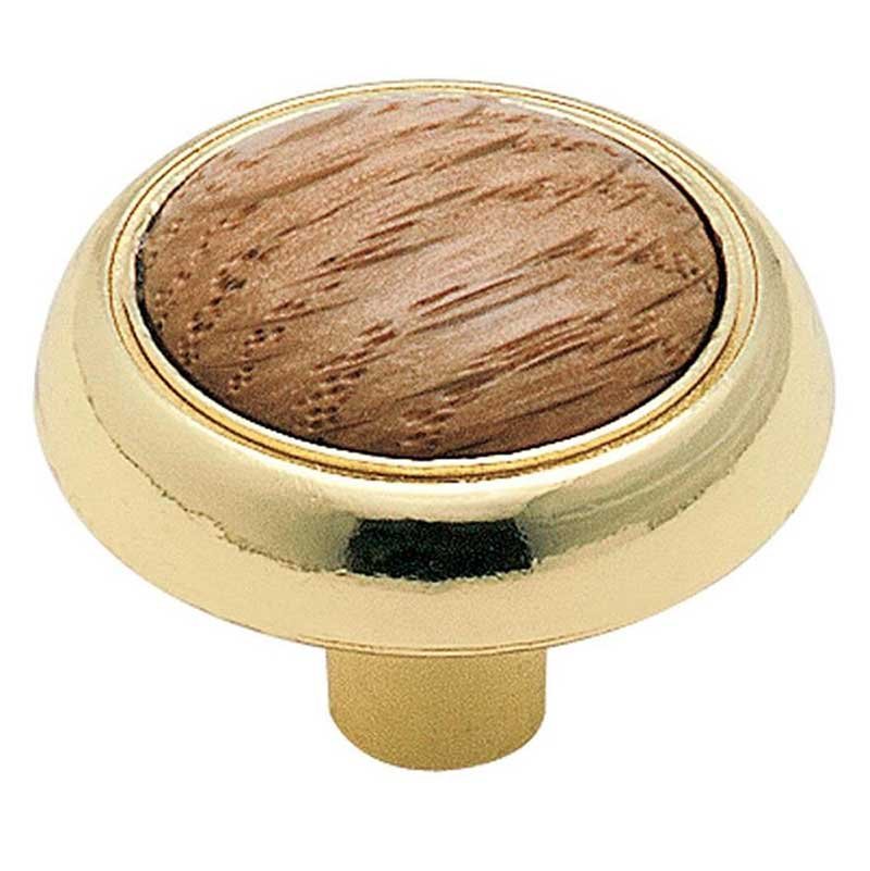 Amerock 1 1/4" Diameter Knob in Polished Brass with Oak