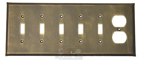 Anne at Home Plain Switchplate Combo Duplex Outlet Five Gang Toggle Switchplate in Gold