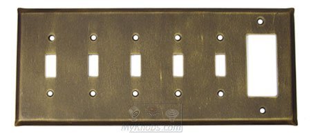 Anne at Home Plain Switchplate Combo Rocker/GFI Five Gang Toggle Switchplate in Bronze with Verde Wash