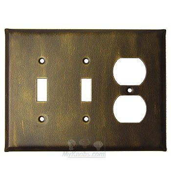 Anne at Home Plain Switchplate Combo Duplex Outlet Double Toggle Switchplate in Black with Terra Cotta Wash