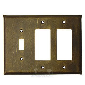 Anne at Home Plain Switchplate Combo Double Rocker/GFI Single Toggle Switchplate in Pewter with Bronze Wash