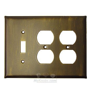 Anne at Home Plain Switchplate Combo Double Duplex Outlet Single Toggle Switchplate in Pewter with Copper Wash