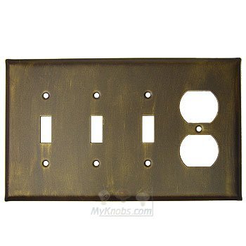 Anne at Home Plain Switchplate Combo Duplex Outlet Triple Toggle Switchplate in Black with Cherry Wash