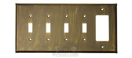 Anne at Home Plain Switchplate Combo Rocker/GFI Quadruple Toggle Switchplate in Bronze with Verde Wash