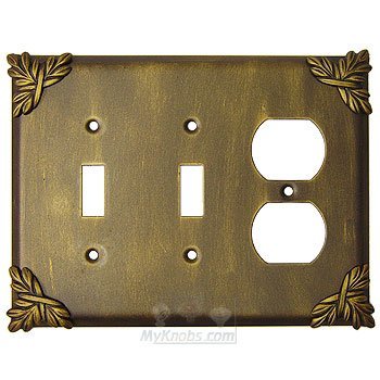 Anne at Home Sonnet Switchplate Combo Duplex Outlet Double Toggle Switchplate in Pewter with Cherry Wash