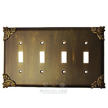 Anne at Home Sonnet Switchplate Quadruple Toggle Switchplate in Black with Chocolate Wash