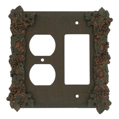 Anne at Home Grapes Combo GFI/Duplex Outlet Switchplate in Rust with Black Wash