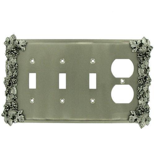 Anne at Home Grapes 3 Toggle/1 Duplex Outlet Switchplate in Black with Verde Wash