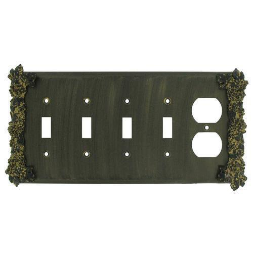 Anne at Home Grapes 4 Toggle/1 Duplex Outlet Switchplate in Pewter with White Wash