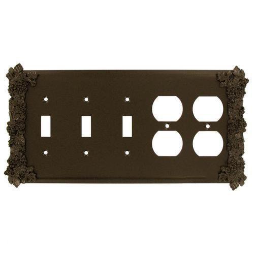 Anne at Home Grapes 3 Toggle/2 Duplex Outleet Switchplate in Brushed Natural Pewter