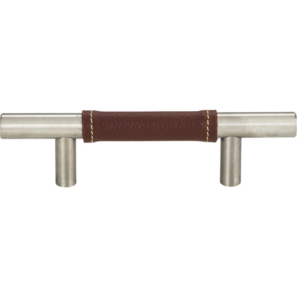 Atlas Homewares 3" Centers European Bar Pull in Brown Leather and Stainless Steel