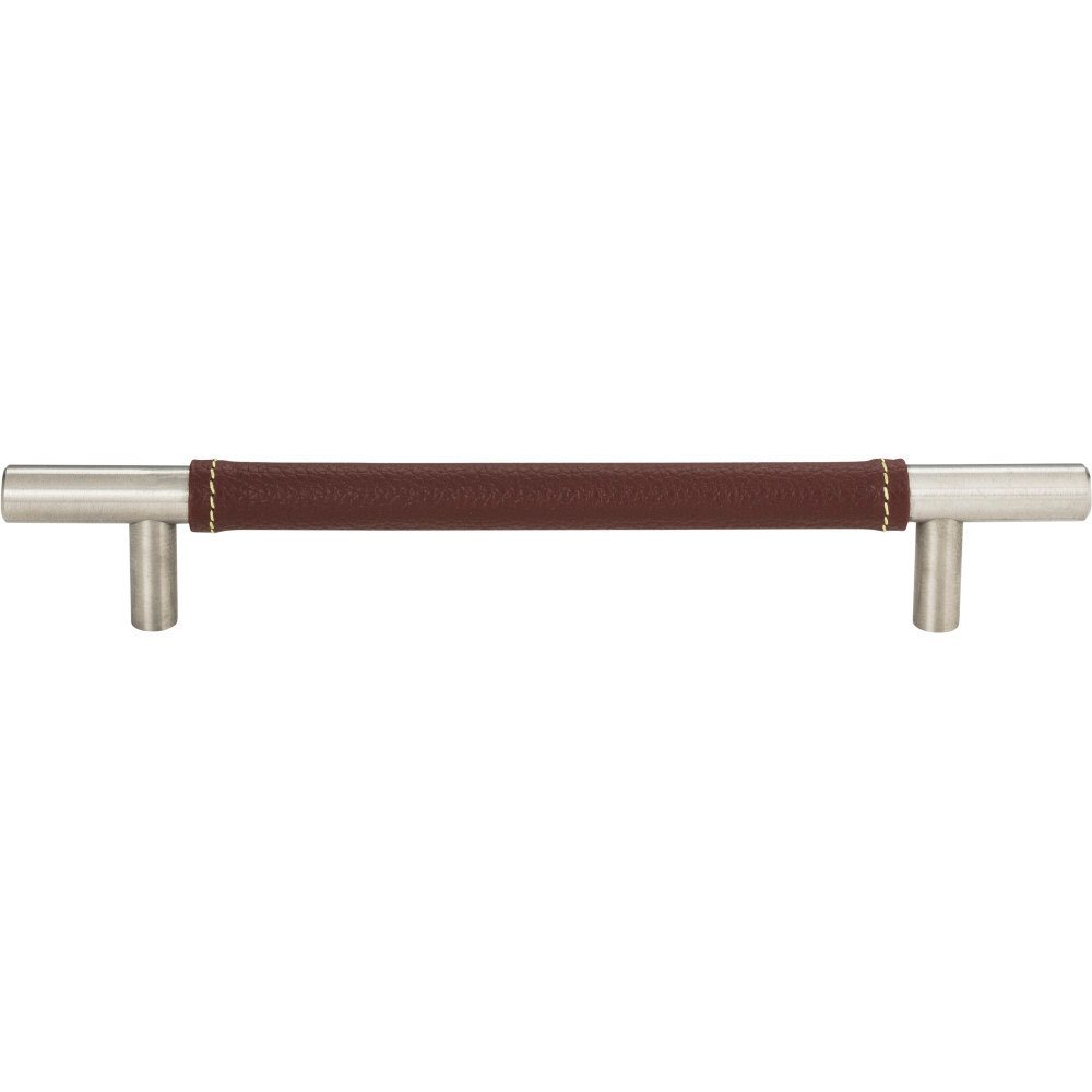 Atlas Homewares 6 1/4" Centers European Bar Pull in Brown Leather and Stainless Steel