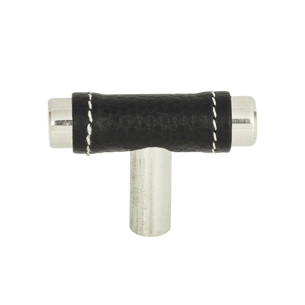 Atlas Homewares T Knob in Black Leather and Polished Chrome
