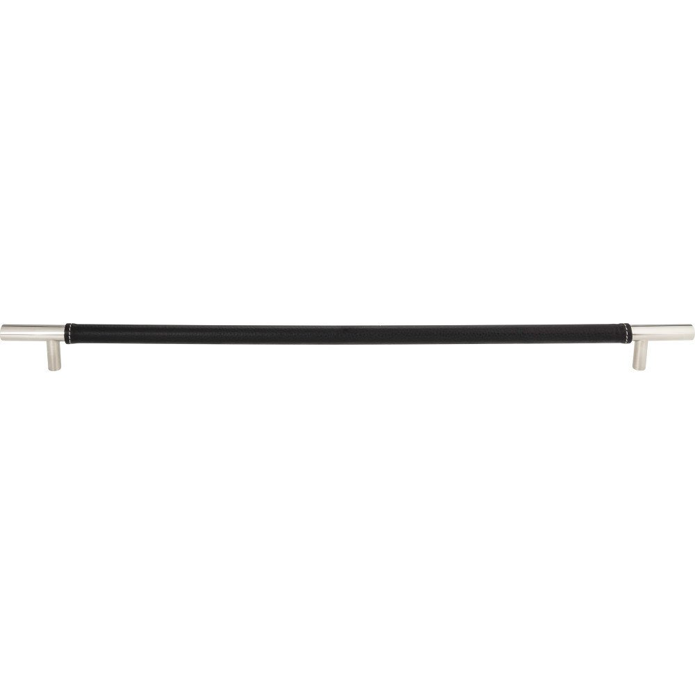 Atlas Homewares 17" Centers Appliance Pull in Black Leather and Polished Chrome