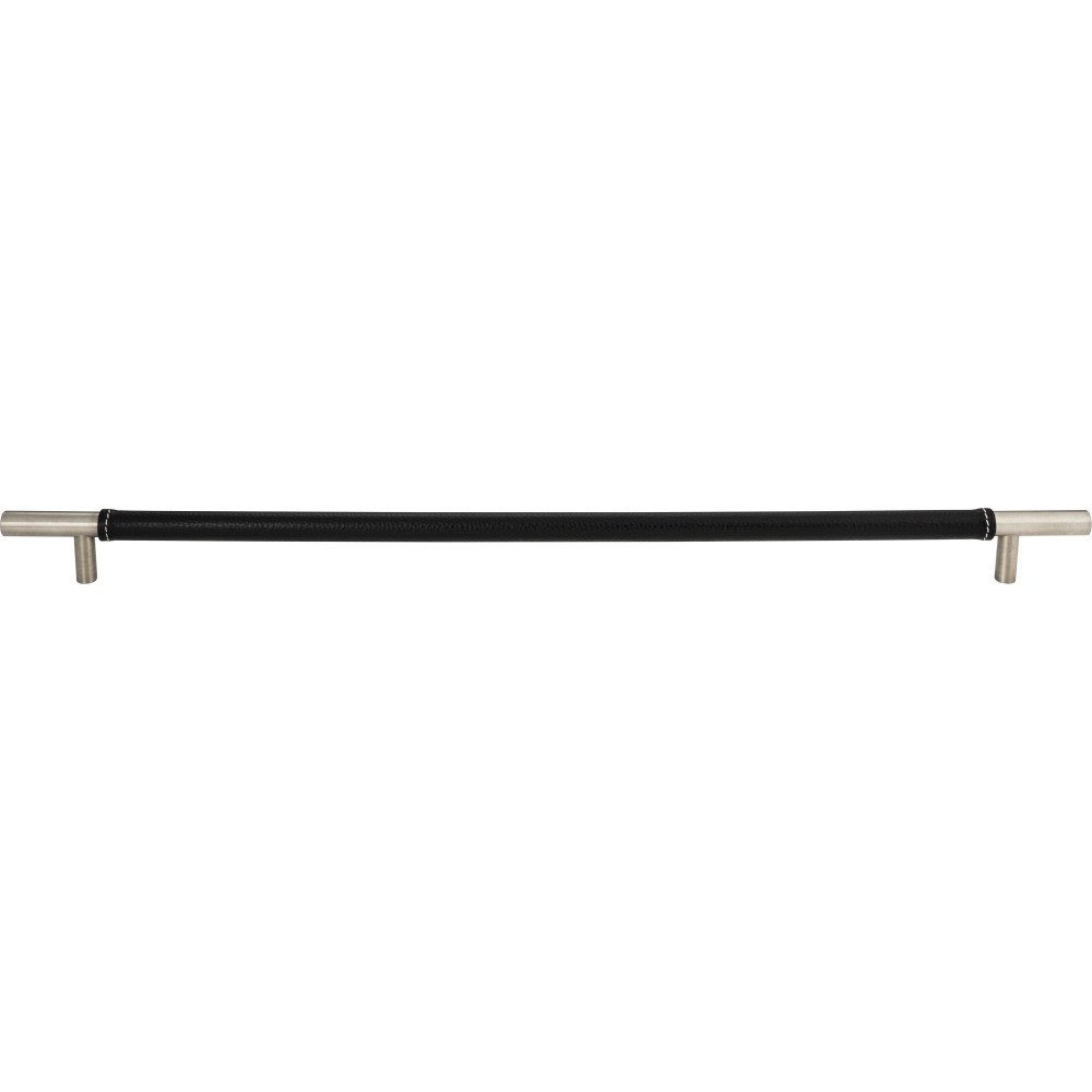 Atlas Homewares 17" Centers Appliance Pull in Black Leather and Stainless Steel