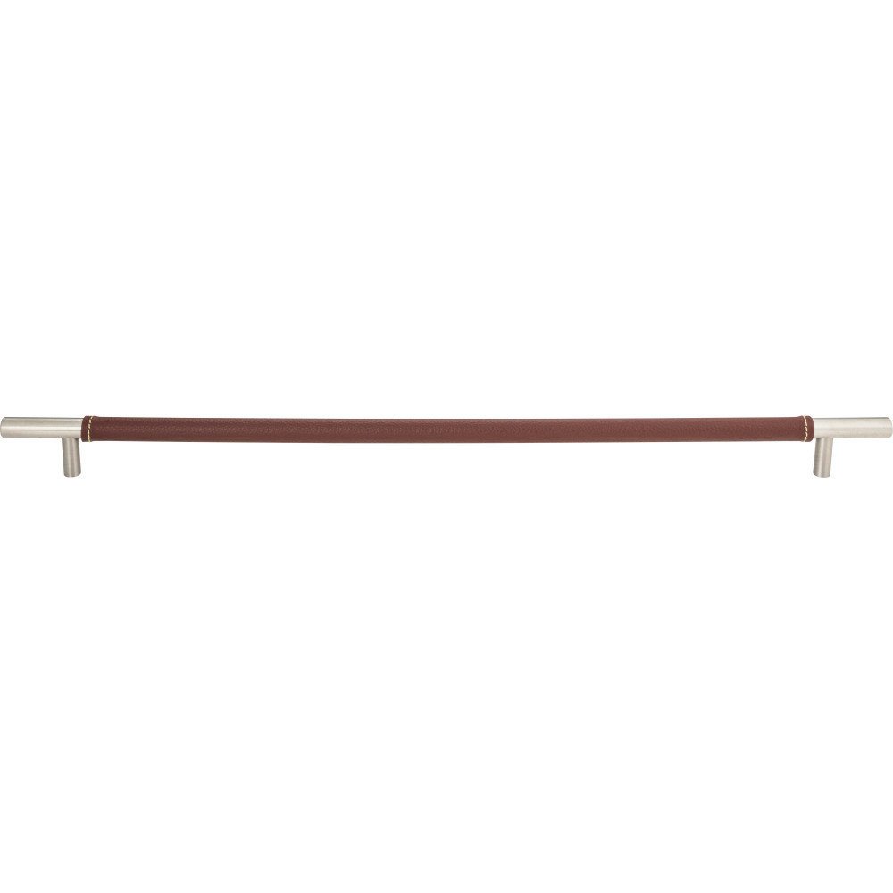 Atlas Homewares 17" Centers Appliance Pull in Brown Leather and Stainless Steel