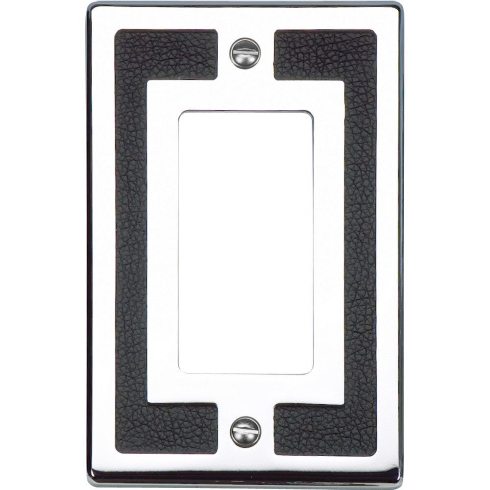 Atlas Homewares Single Rocker Switchplate in Black Leather and Polished Chrome