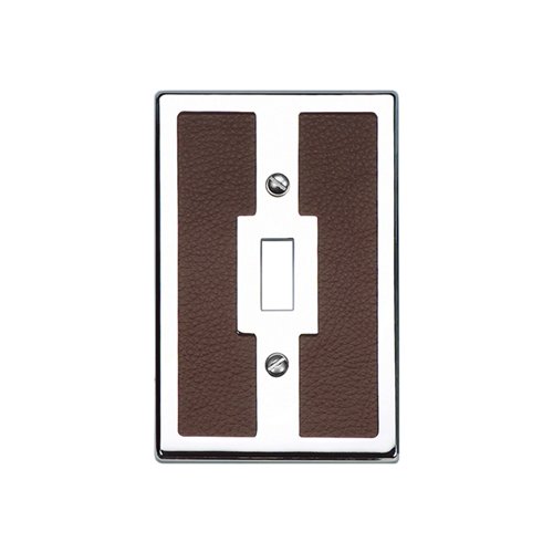 Atlas Homewares Single Toggle Switchplate in Brown Leather and Polished Chrome