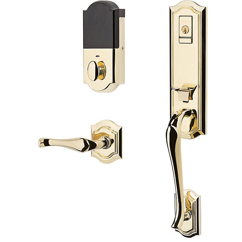 Baldwin Evolved Single Cylinder Bluetooth Handleset With Right Handed Interior Lever in Lifetime Pvd Polished Brass