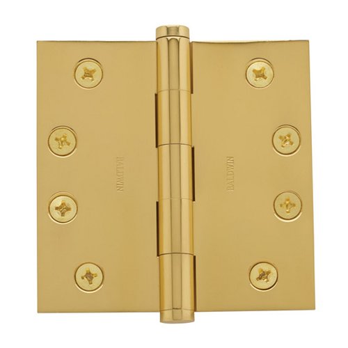 Baldwin 4" x 4" Square Corner Door Hinge with Non Removable Pin in Polished Brass