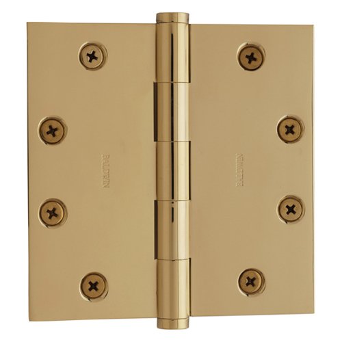 Baldwin 4 1/2" x 4 1/2" Square Corner Door Hinge with Non Removable Pin in Polished Brass