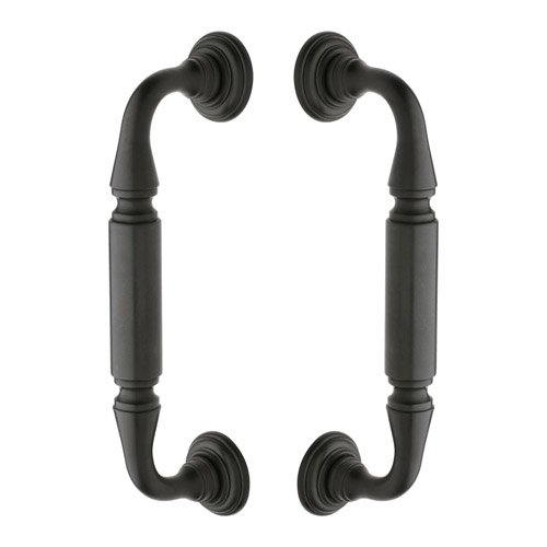 Baldwin 8" Centers Back to Back Surface Mounted Hollow Metal Door Pull with Rosettes in Oil Rubbed Bronze