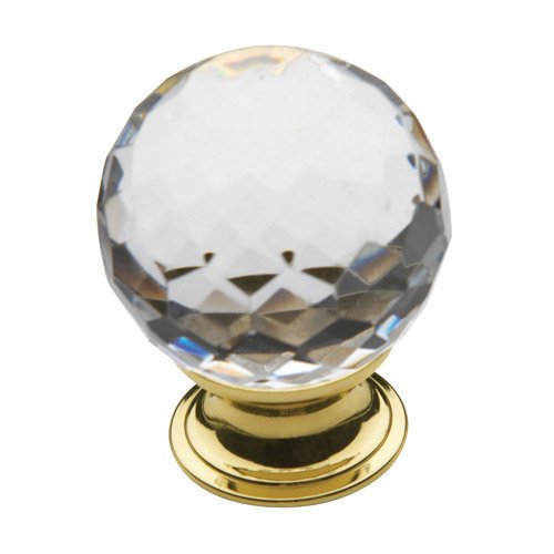 Baldwin 1 9/16" Diameter Faceted Crystal Knob in Polished Brass