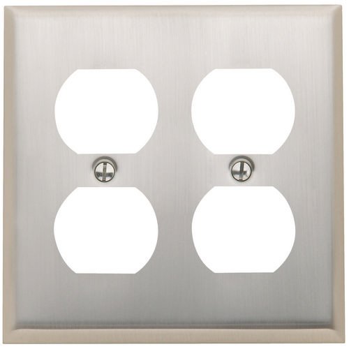 Baldwin Double Duplex Outlet Beveled Edge Switchplate in Satin Nickel