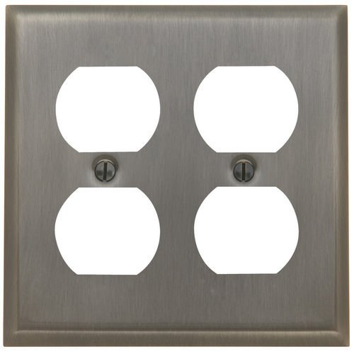Baldwin Double Duplex Outlet Beveled Edge Switchplate in Antique Nickel