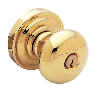 Baldwin Keyed Entry Door Knob with Rose in Lifetime PVD Polished Brass