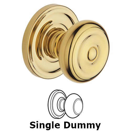 Baldwin Single Dummy Door Knob with Classic Rose in Polished Brass