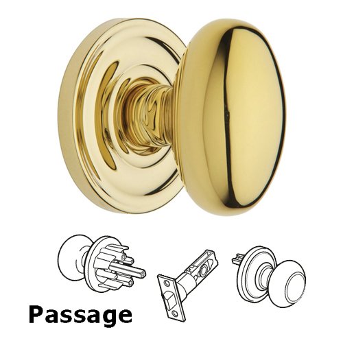 Baldwin Passage Door Knob with Classic Rose in Polished Brass