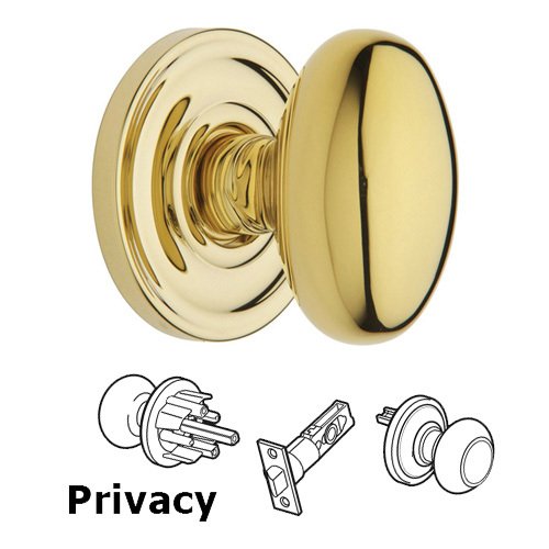 Baldwin Privacy Door Knob with Classic Rose in Polished Brass