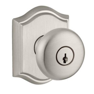 Baldwin Keyed Entry Door Knob with Traditional Arch Rose in Satin Nickel