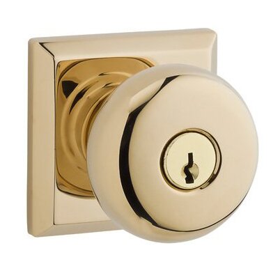 Baldwin Keyed Entry Door Knob with Traditional Square Rose in Polished Brass