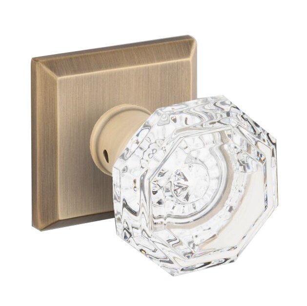 Baldwin Single Dummy Crystal Door Knob with Traditional Square Rose in Matte Brass & Black