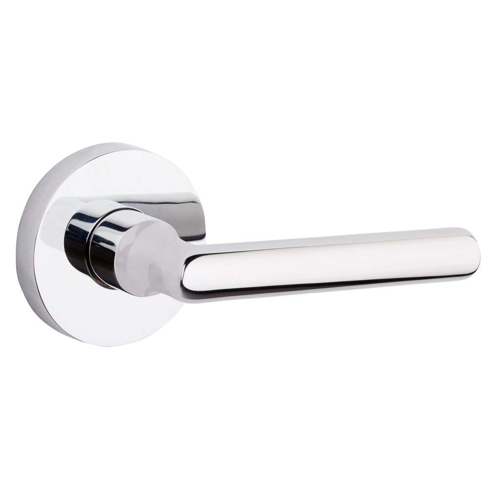 Baldwin Privacy Door Lever with Contemporary Round Rose in Polished Chrome