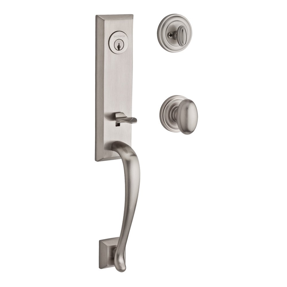Baldwin Handleset with Ellipse Knob and Traditional Round Rose in Satin Nickel