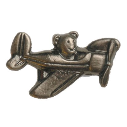 Novelty Hardware Airplane with Teddy Bear Knob in Antique Brass