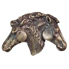 Novelty Hardware Double Horse Heads Knob in Antique Brass