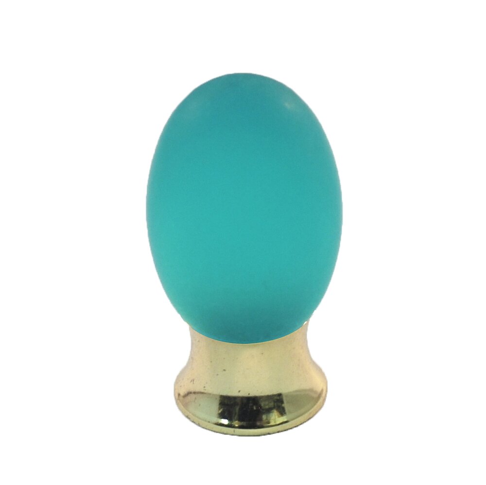 Cal Crystal Polyester Colored Oval Knob in Turquoise Matte with Polished Brass Base