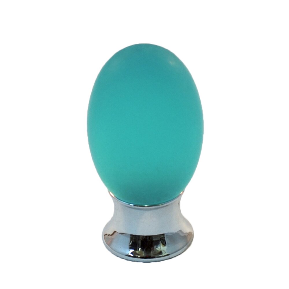 Cal Crystal Polyester Colored Oval Knob in Turquoise Matte with Polished Chrome Base