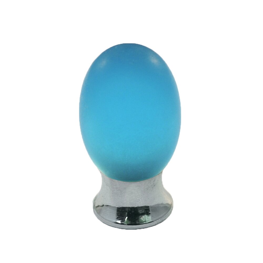 Cal Crystal Polyester Colored Oval Knob in Light Blue Matte with Polished Chrome Base