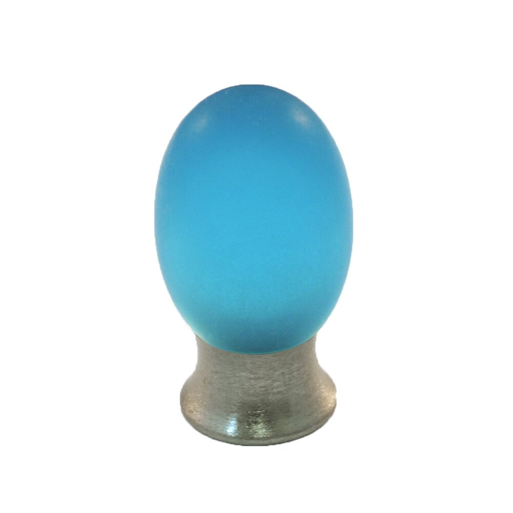 Cal Crystal Polyester Colored Oval Knob in Light Blue Matte with Satin Nickel Base
